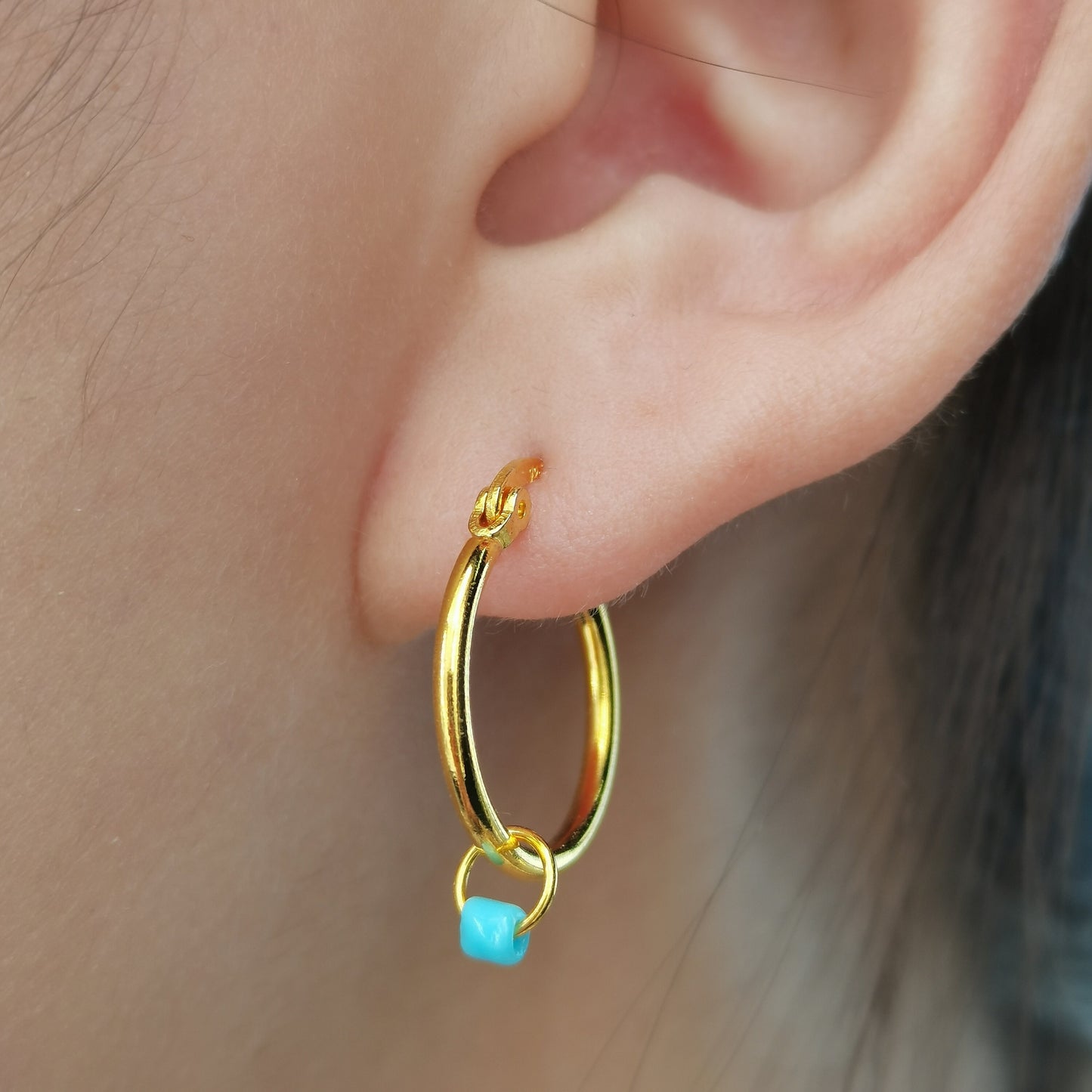 Colorful Bead Dangle Hoop Earrings