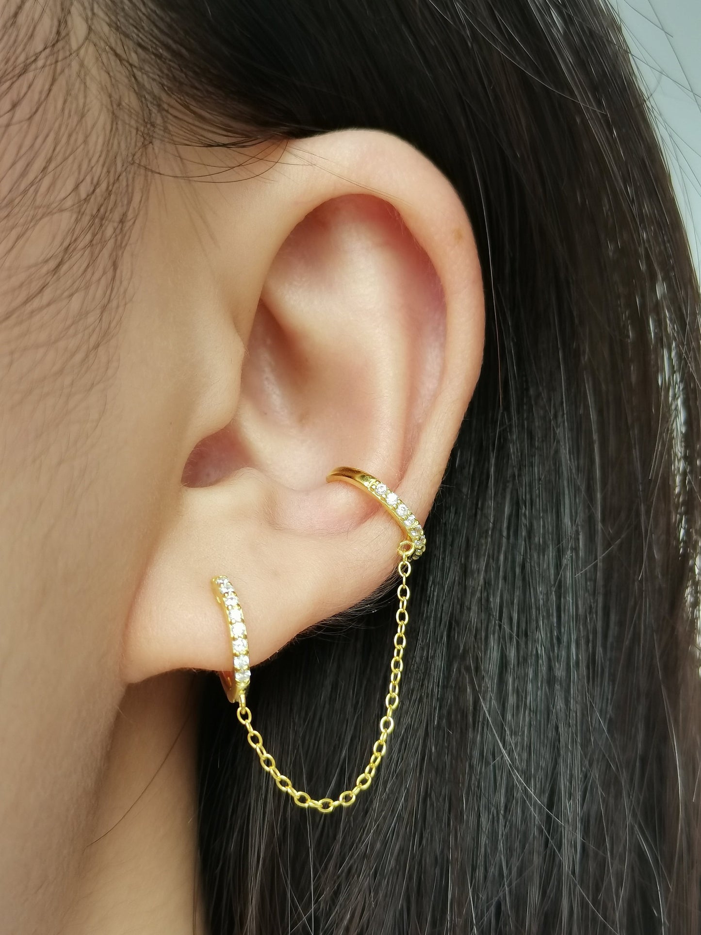 CZ Chain Ear Cuff Hoop Earrings, Chain Cuff Earrings