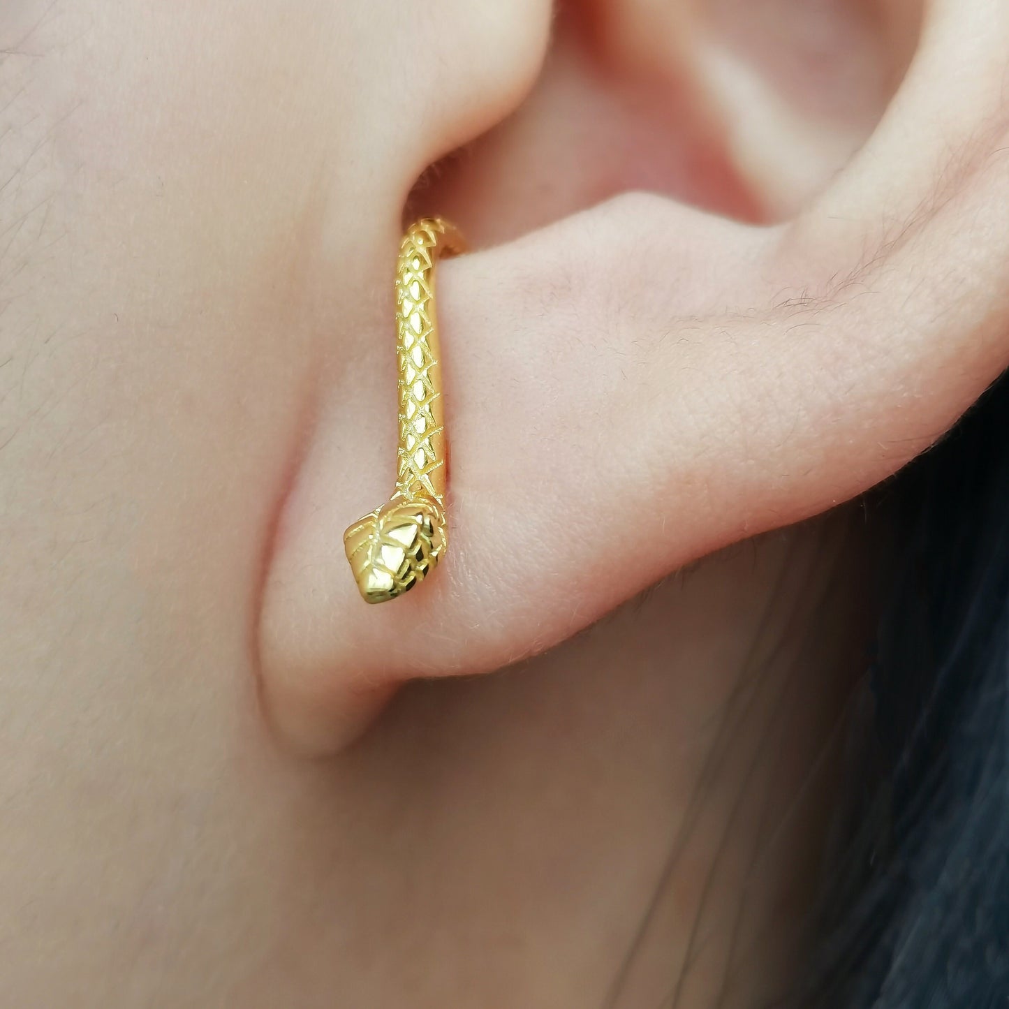 Gold Serpent Stud Earrings, Snake Front Back Ear Jacket