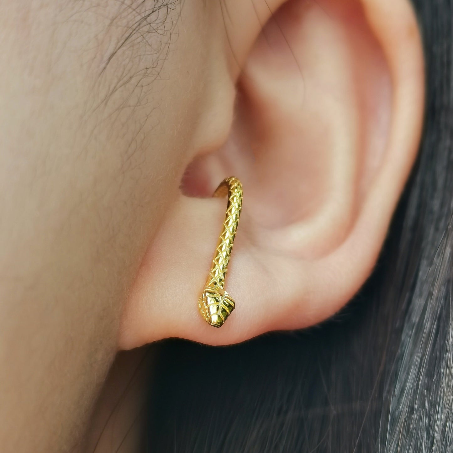 Gold Serpent Stud Earrings, Snake Front Back Ear Jacket