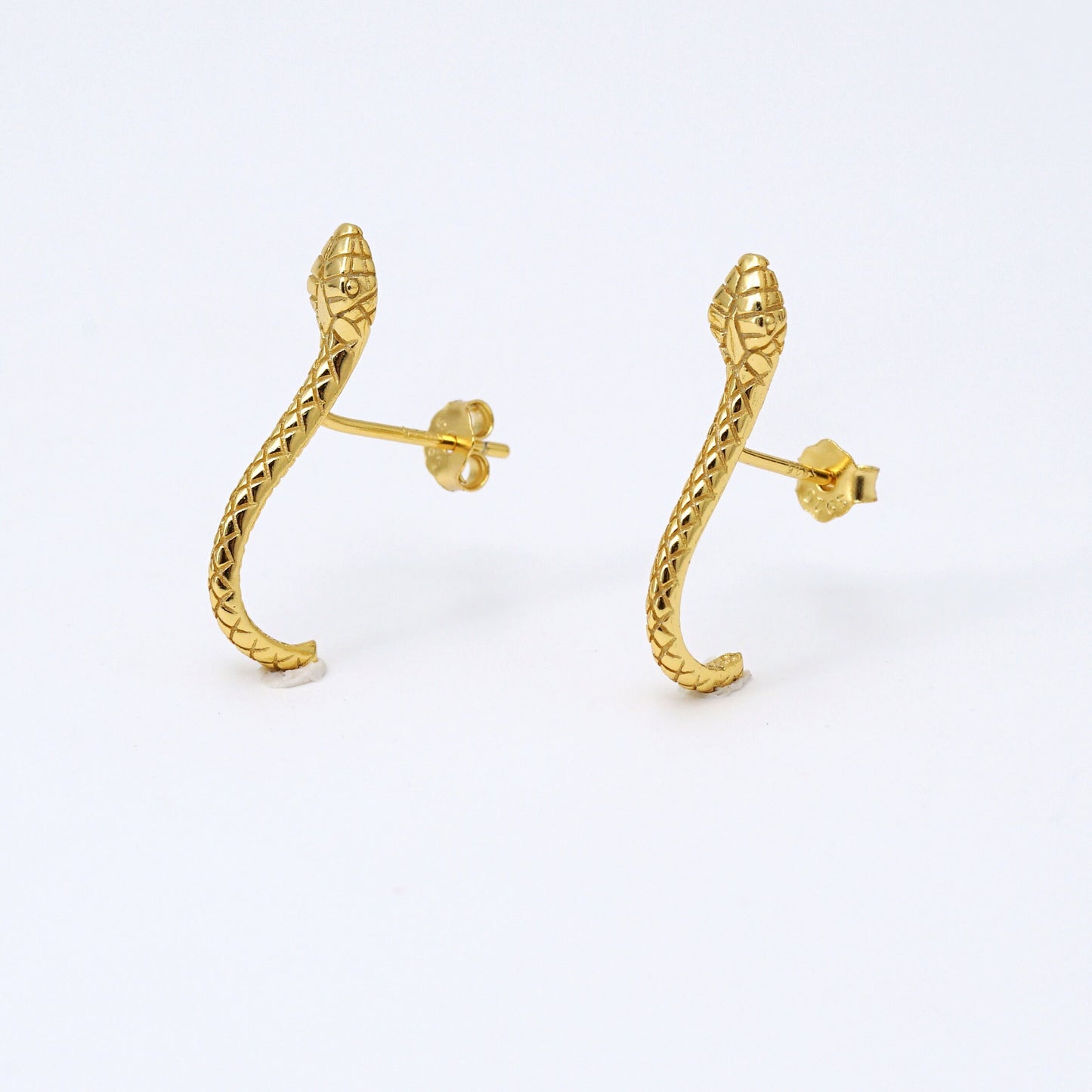 Gold Serpent Stud Earrings, Snake Front Back Ear Jacket