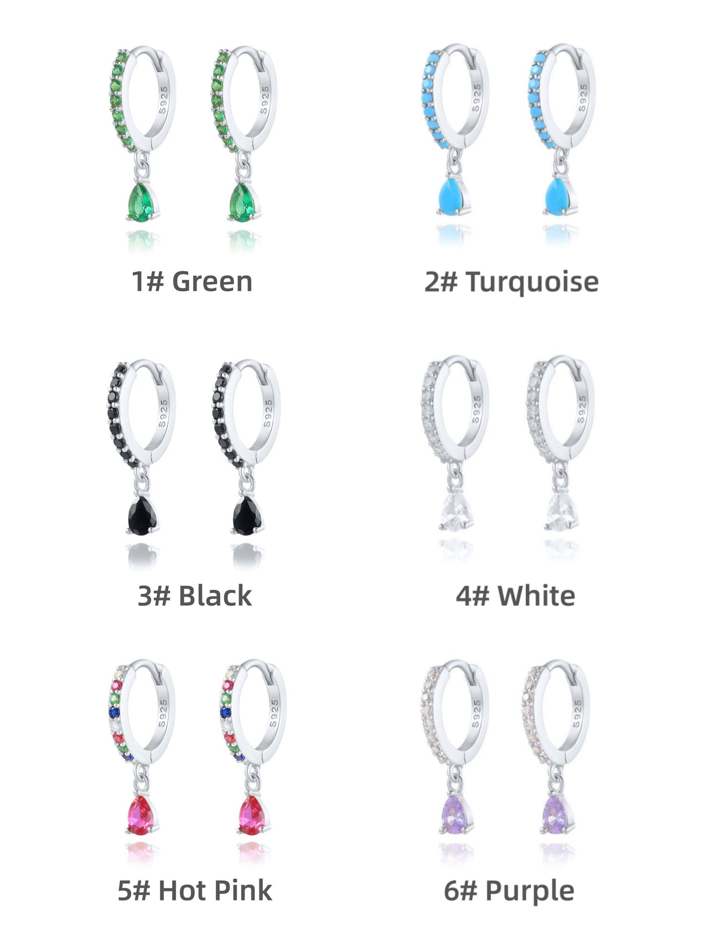 Colored Teardrop Diamond Dangle Hoop Earrings