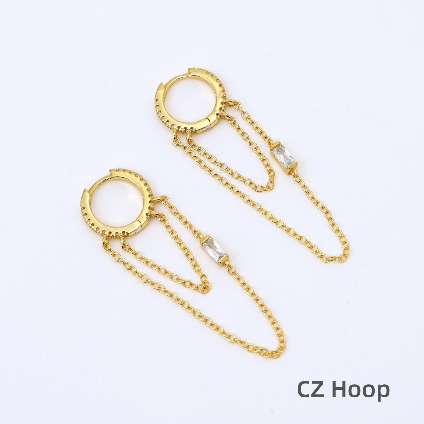 Chain CZ Hoop Earrings