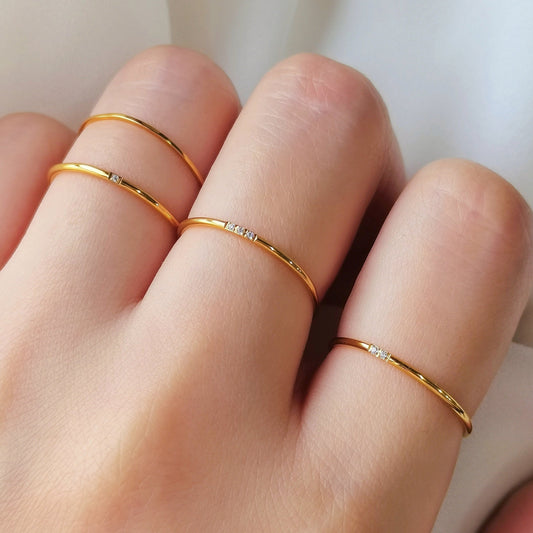 Simple Gold Thin Diamond Ring, Delicate Midi Ring