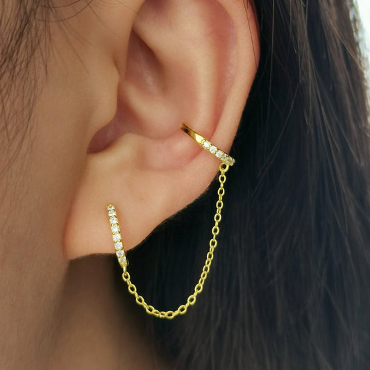 CZ Chain Ear Cuff Hoop Earrings, Chain Cuff Earrings