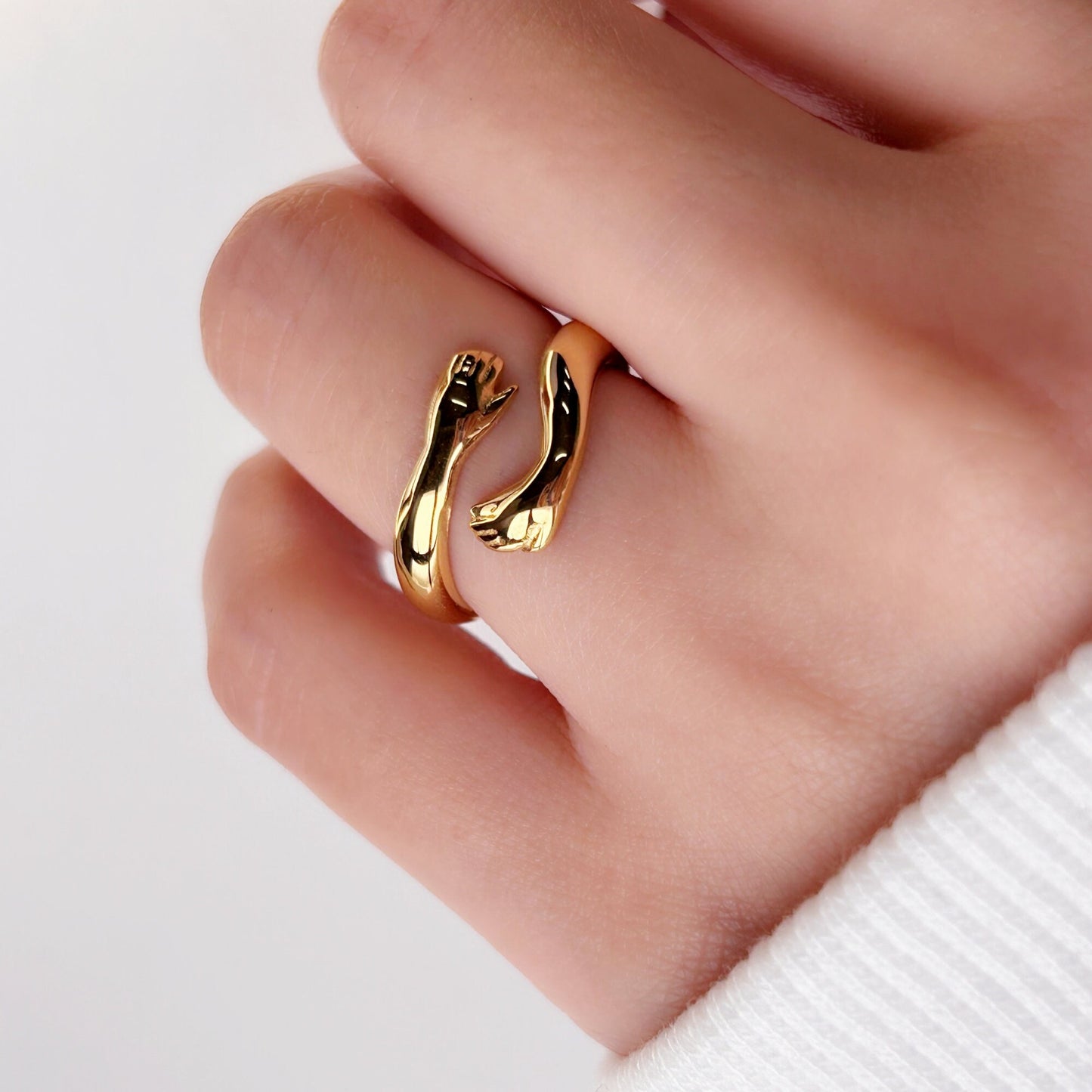 Gold Hugging Hands Ring, Couple Lover Ring