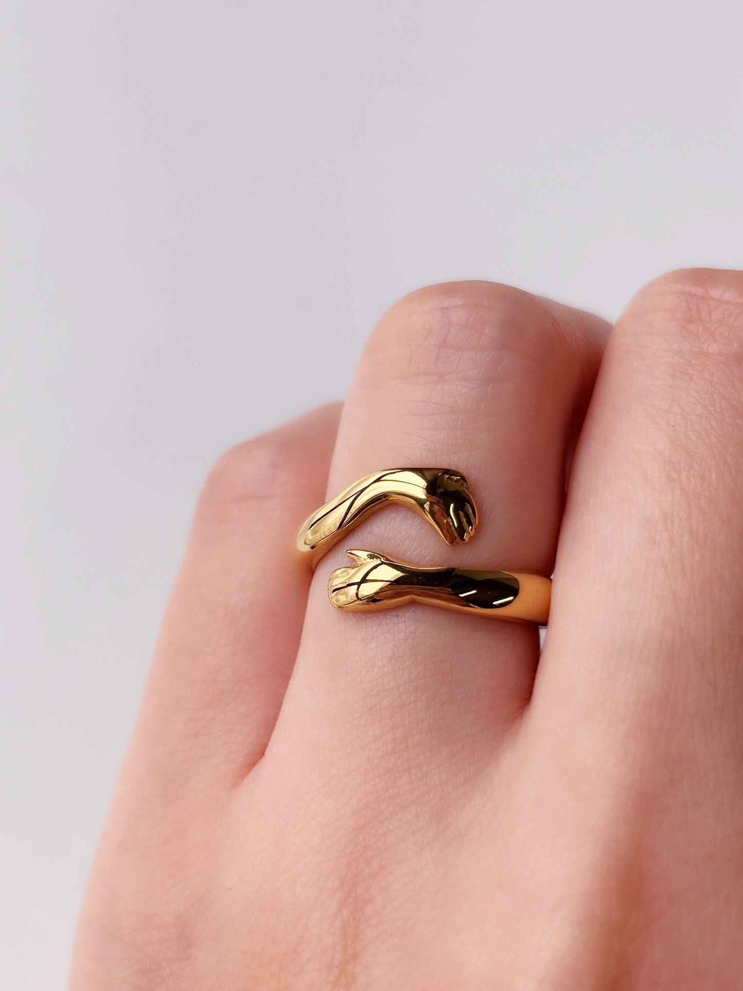 Gold Hugging Hands Ring, Couple Lover Ring