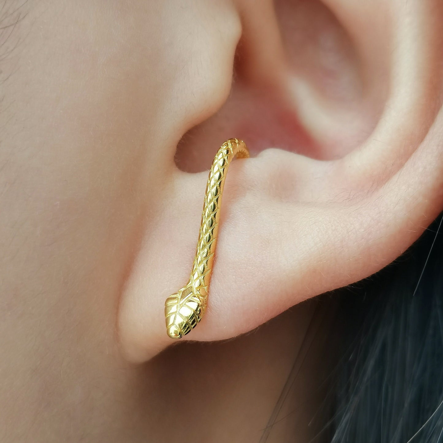 Gold Serpent Stud Earrings, Snake Front Back Ear Jacket