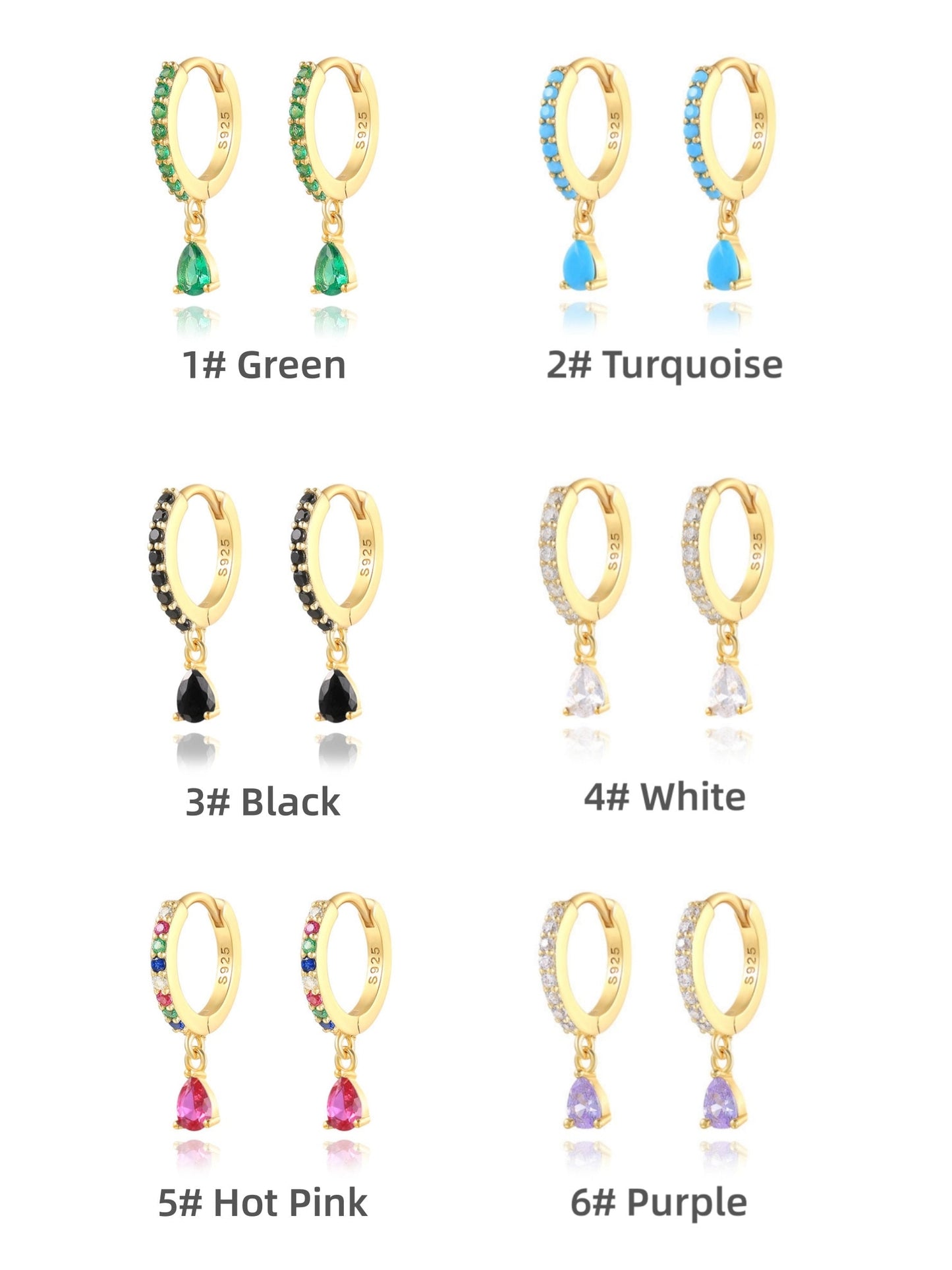 Colored Teardrop Diamond Dangle Hoop Earrings