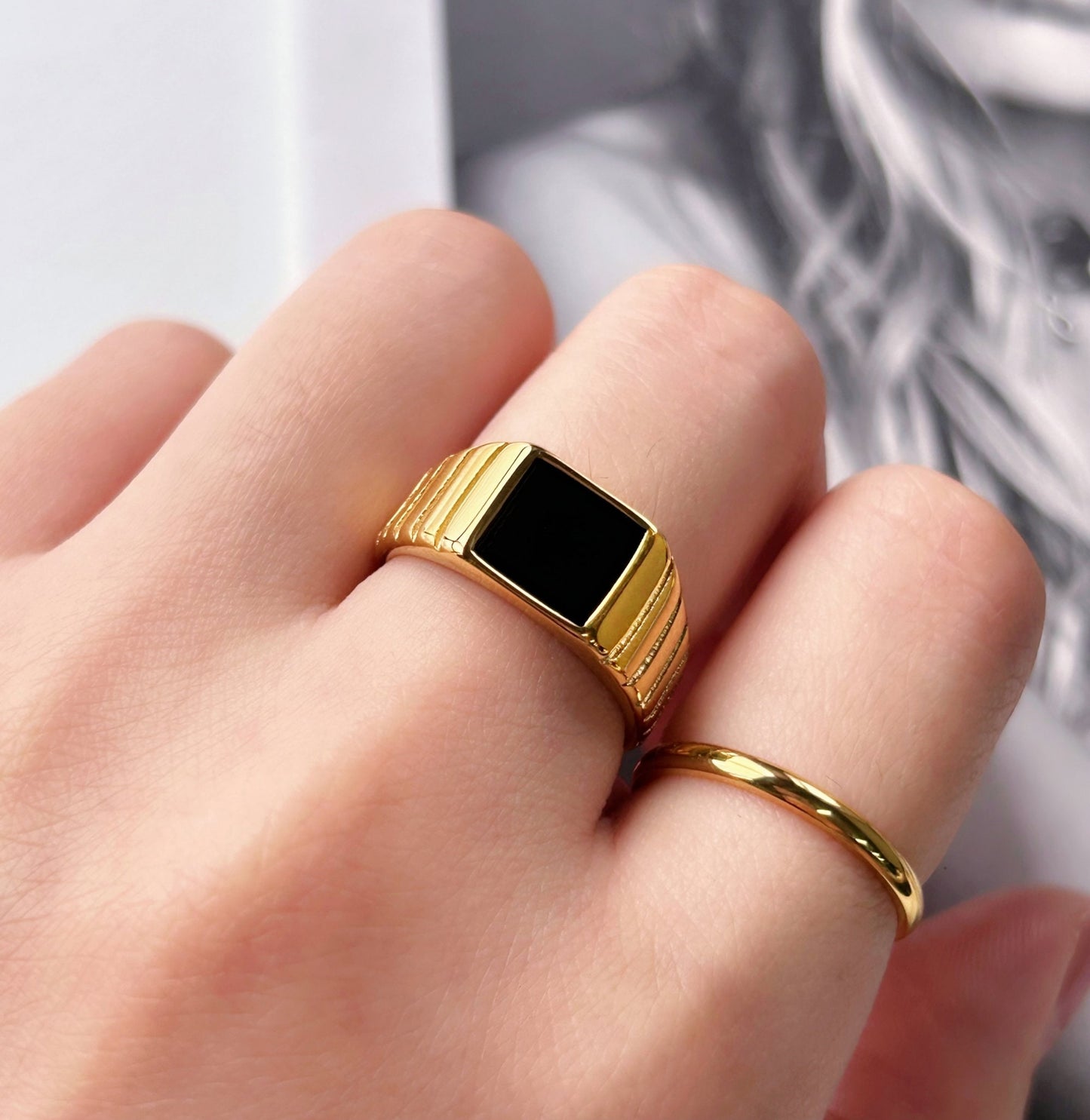 Gold Black Onyx Signet Ring