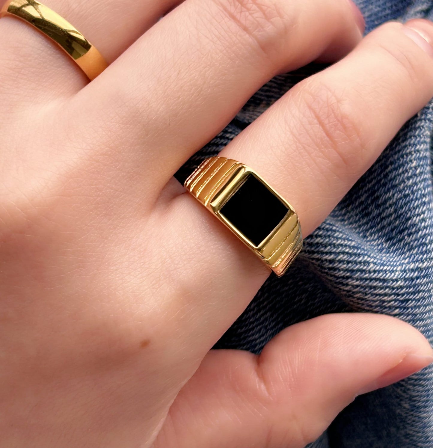 Gold Black Onyx Signet Ring