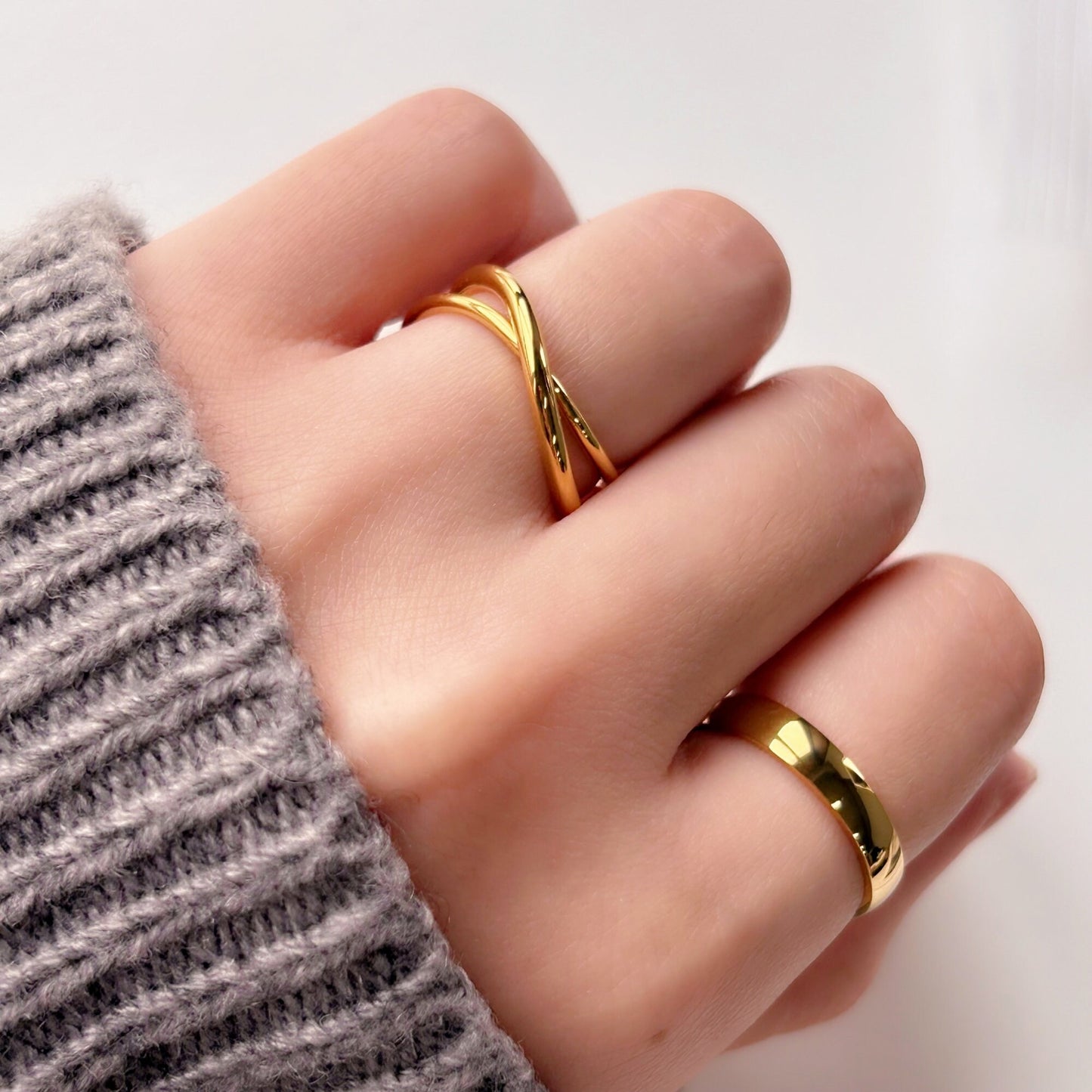 Gold Interlocked Curved Ring, Stacking Rings