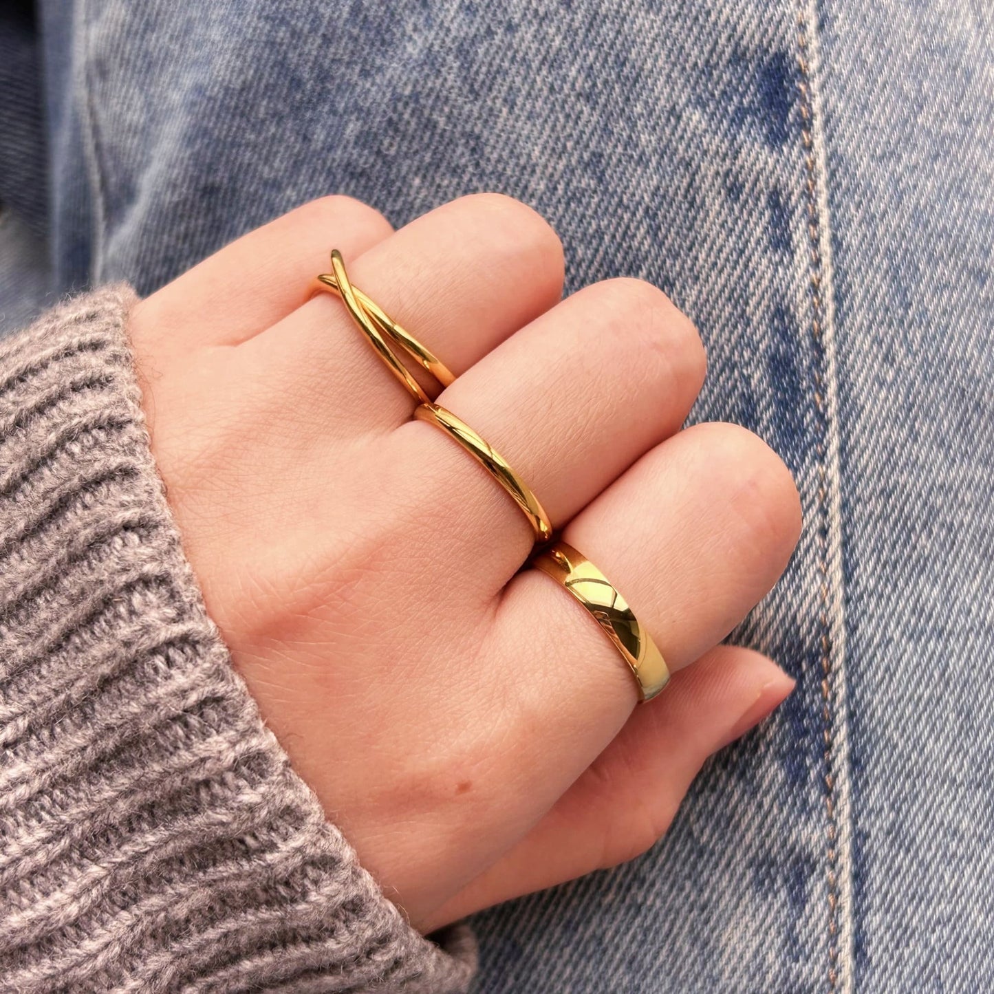 Gold Interlocked Curved Ring, Stacking Rings