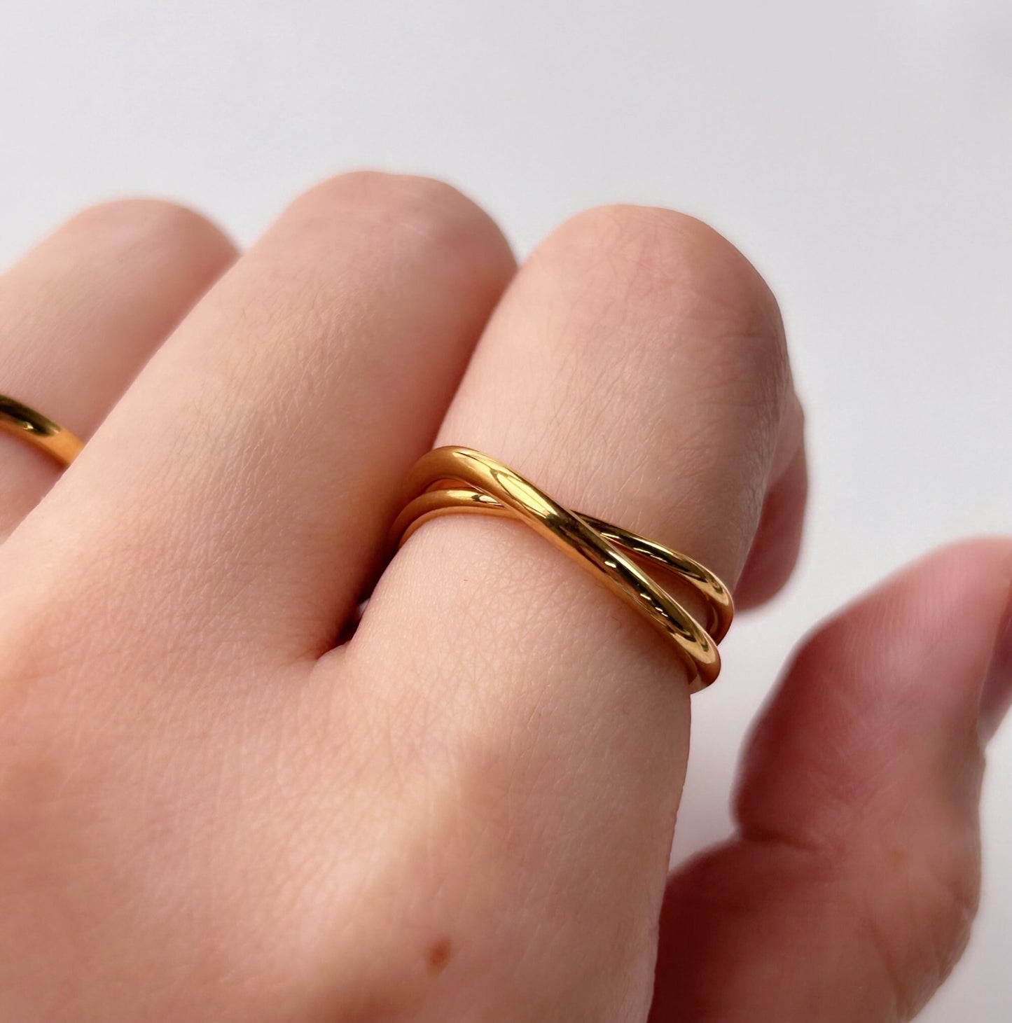 Gold Interlocked Curved Ring, Stacking Rings