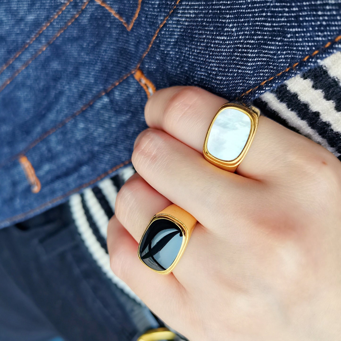 Chunky Gold Signet Ring, Mother-of-Pearl Ring