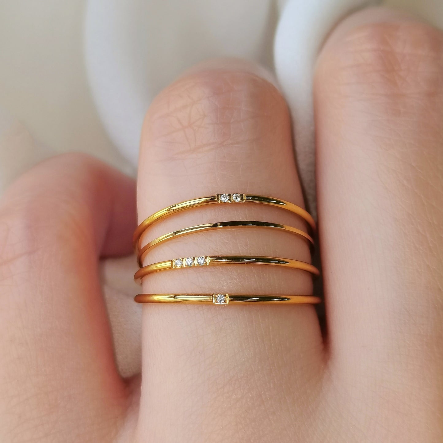 Simple Gold Thin Diamond Ring, Delicate Midi Ring