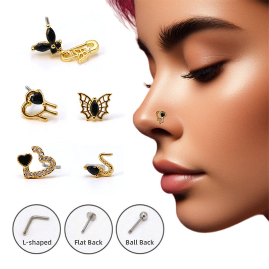 20G Black Zircon Nose Ring, Dainty Nose/Ear Piercing Stud