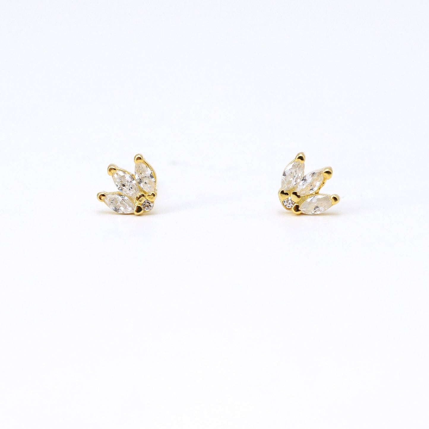 Tiny Marquise Zirconia Lotus Stud Earrings