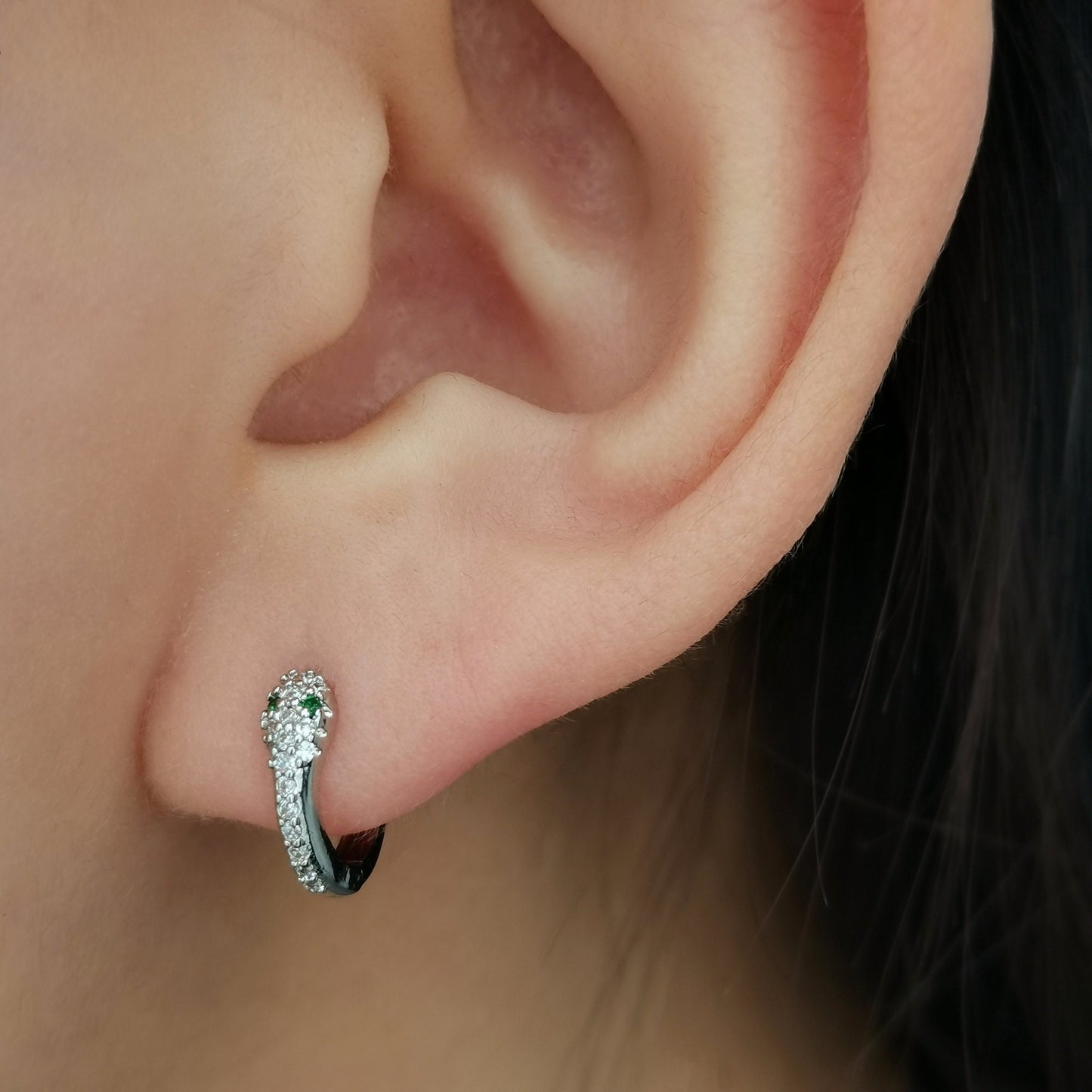 6mm 10mm CZ Snake Hoop Earrings, Emerald Serpent Jewelry