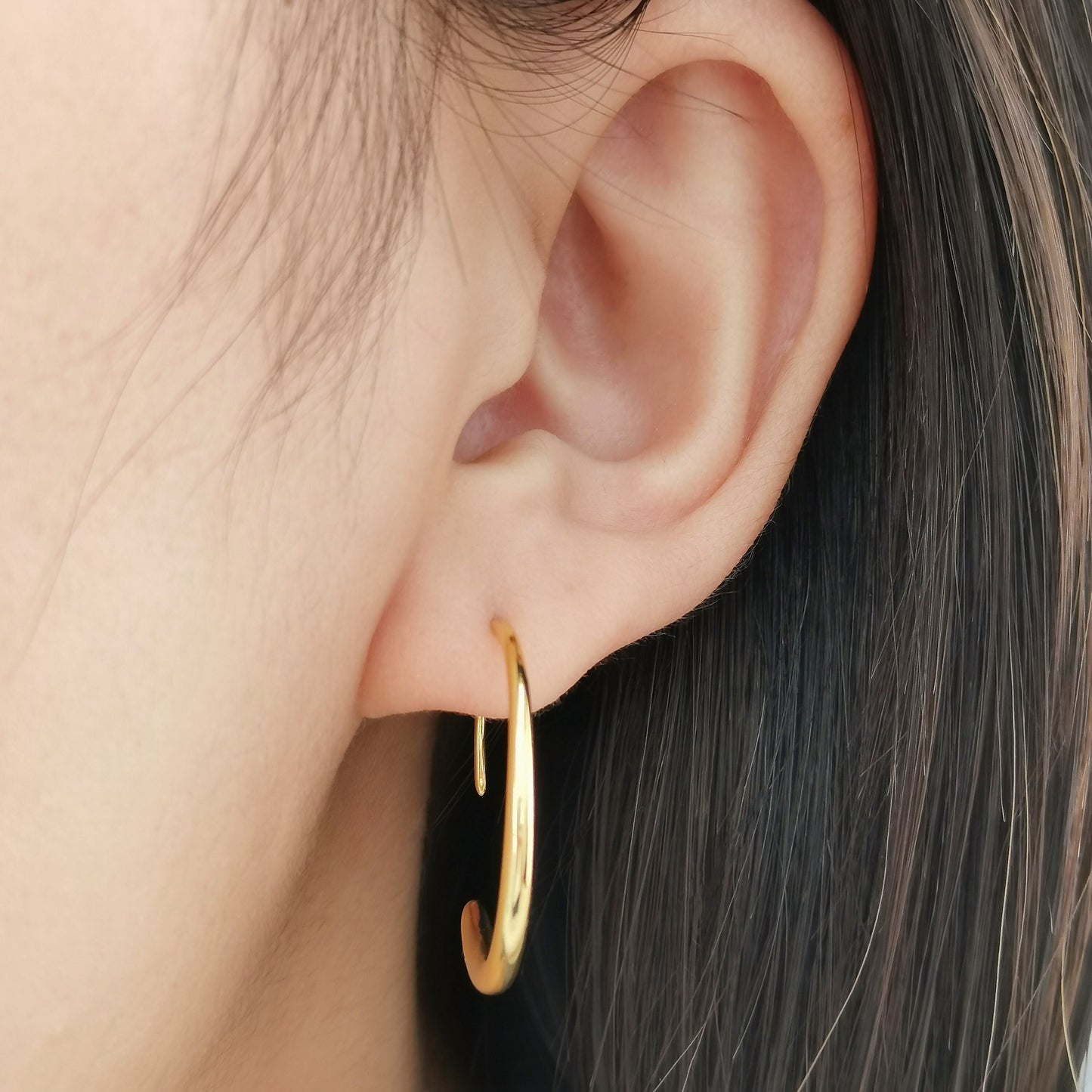 Simple C Shape Hoops, Sterling Silver Open Earrings