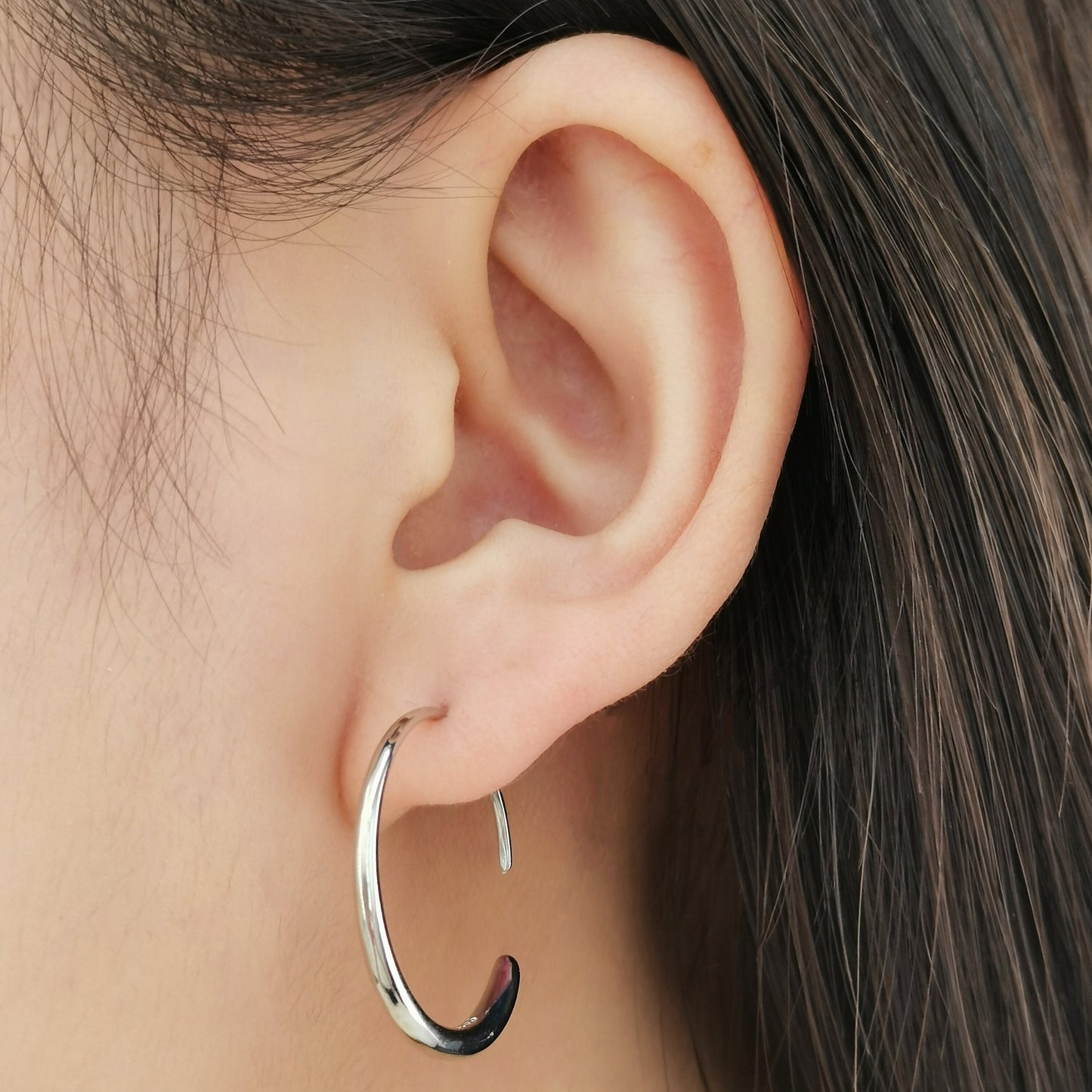 Simple C Shape Hoops, Sterling Silver Open Earrings