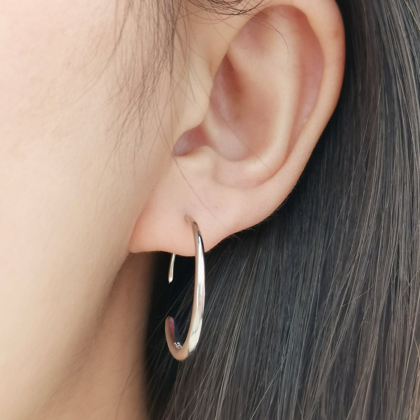 Simple C Shape Hoops, Sterling Silver Open Earrings