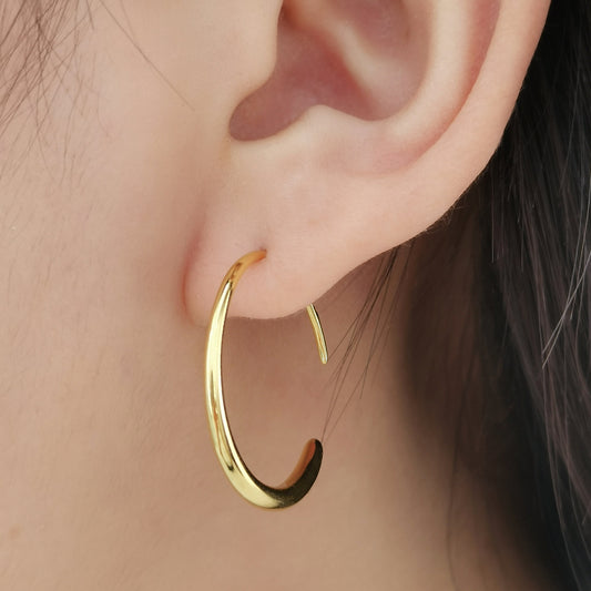 Simple C Shape Hoops, Sterling Silver Open Earrings