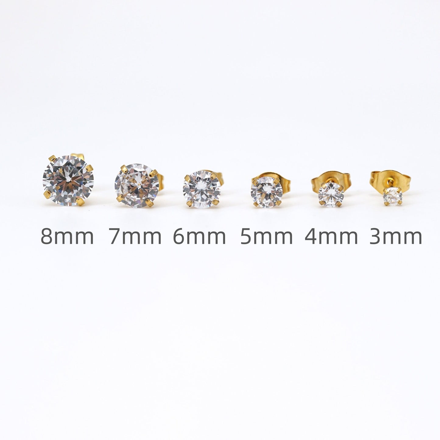 Diamond Stud Earrings - Pair, 3/4/5/6/7/8 mm