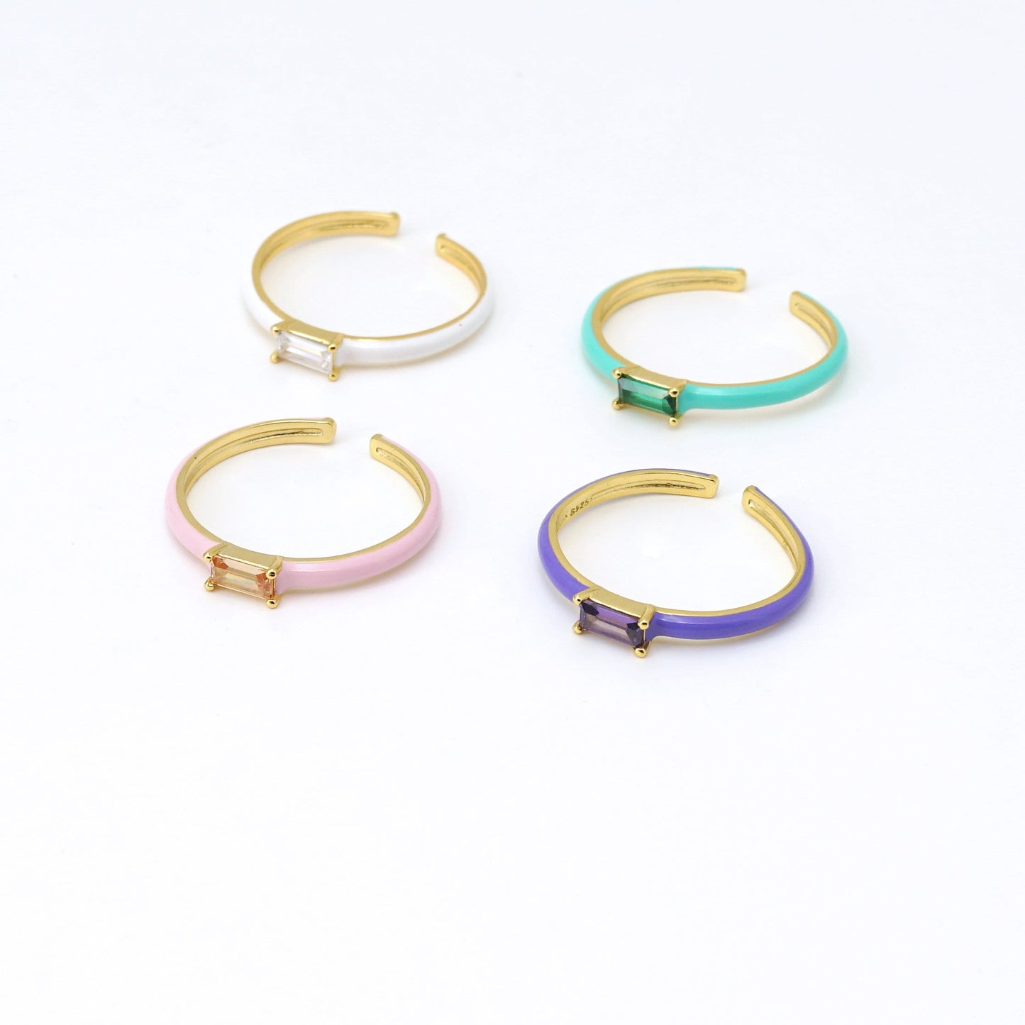 Colored Baguette Zirconia Enamel Ring