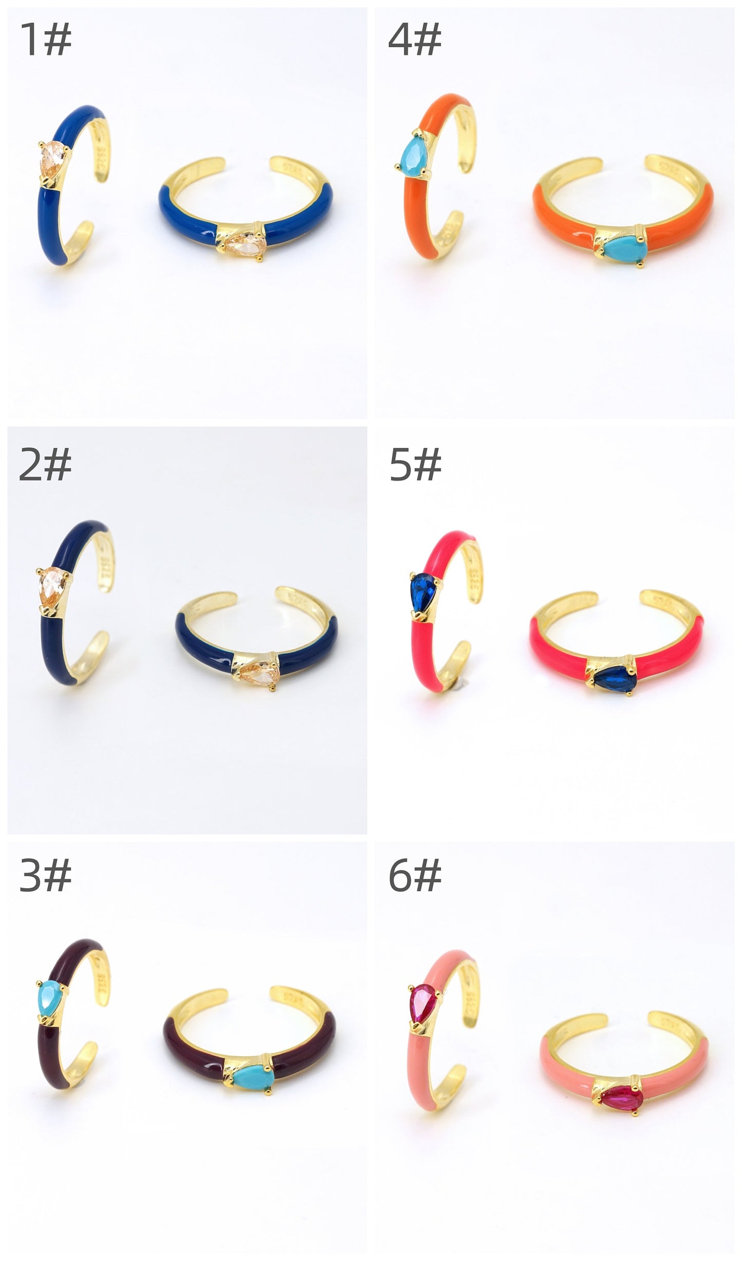 Open Colorful Enamel Ring, Blue/Hot Pink/Orang/Brown