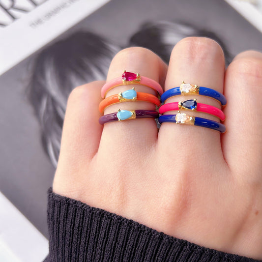 Open Colorful Enamel Ring, Blue/Hot Pink/Orang/Brown