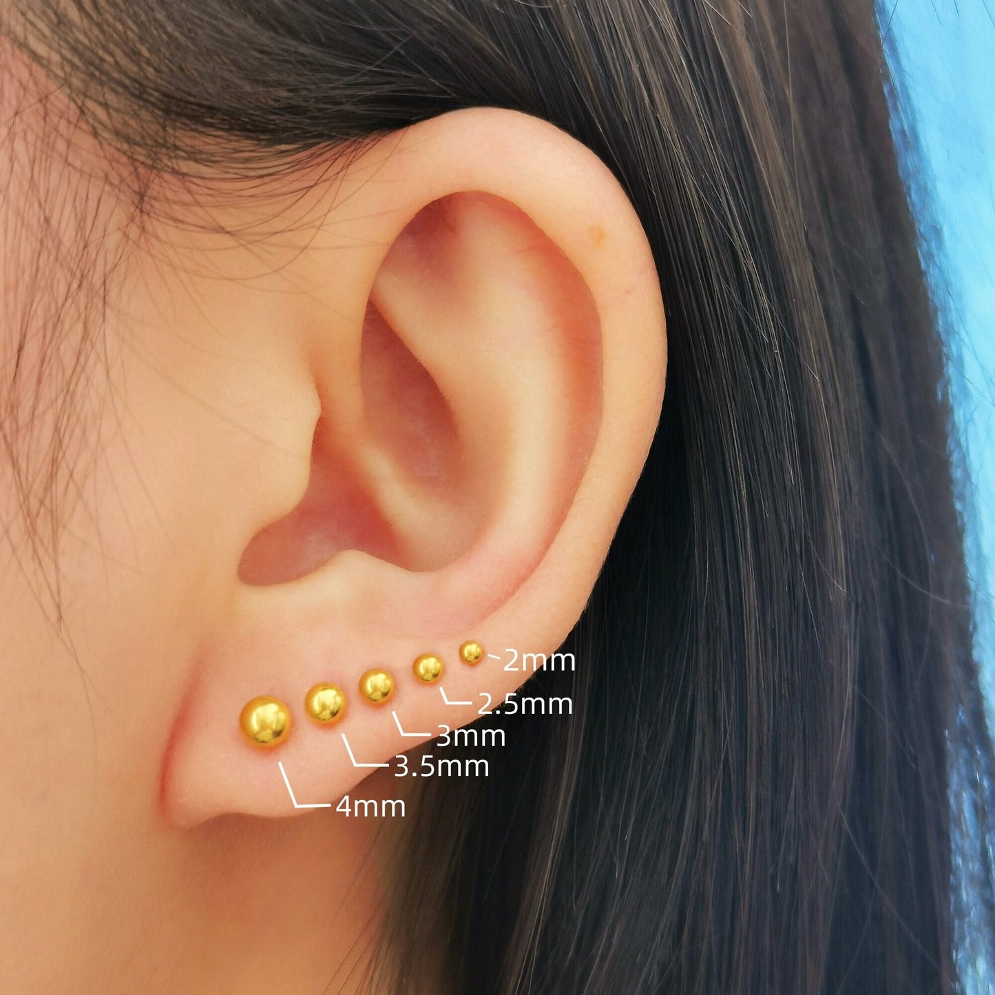 Tiny Ball Flat Back Stud Earrings, Threadless Push Pin Labret