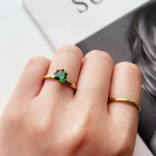 Square Emerald Ring, Stackable Ring