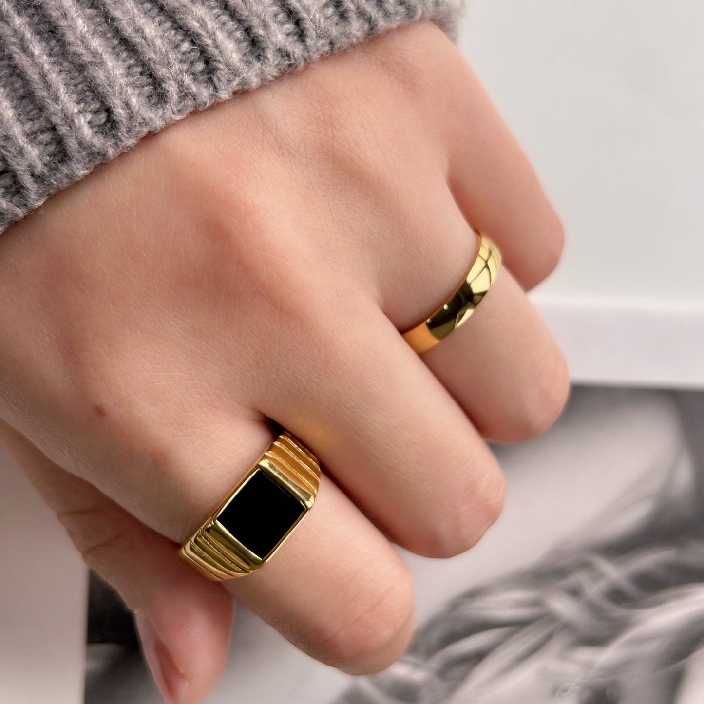 Gold Black Onyx Signet Ring