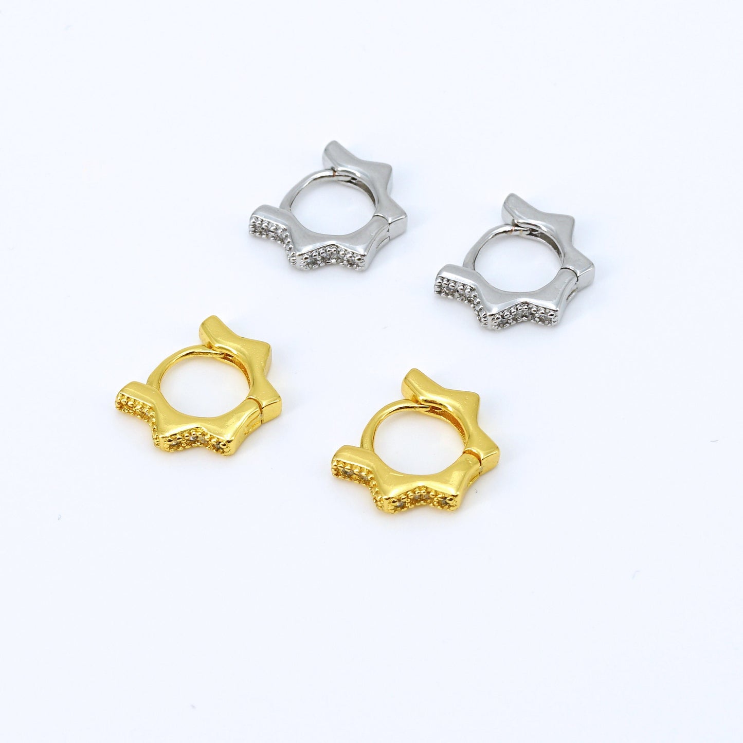 CZ Paved Star Huggie Hoops, Minimalist Earrings