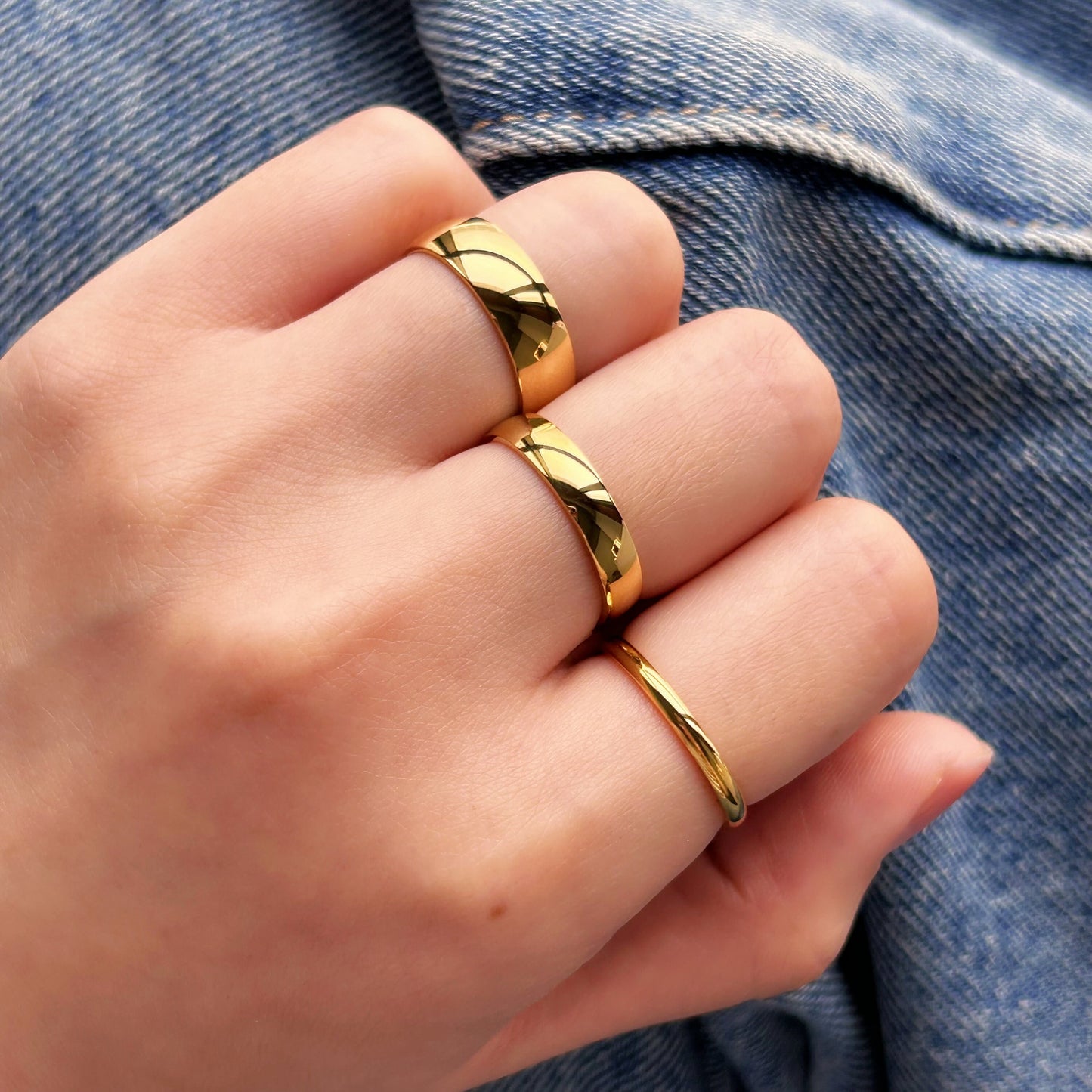 Simple Gold Band Ring, Waterproof Titanium Ring