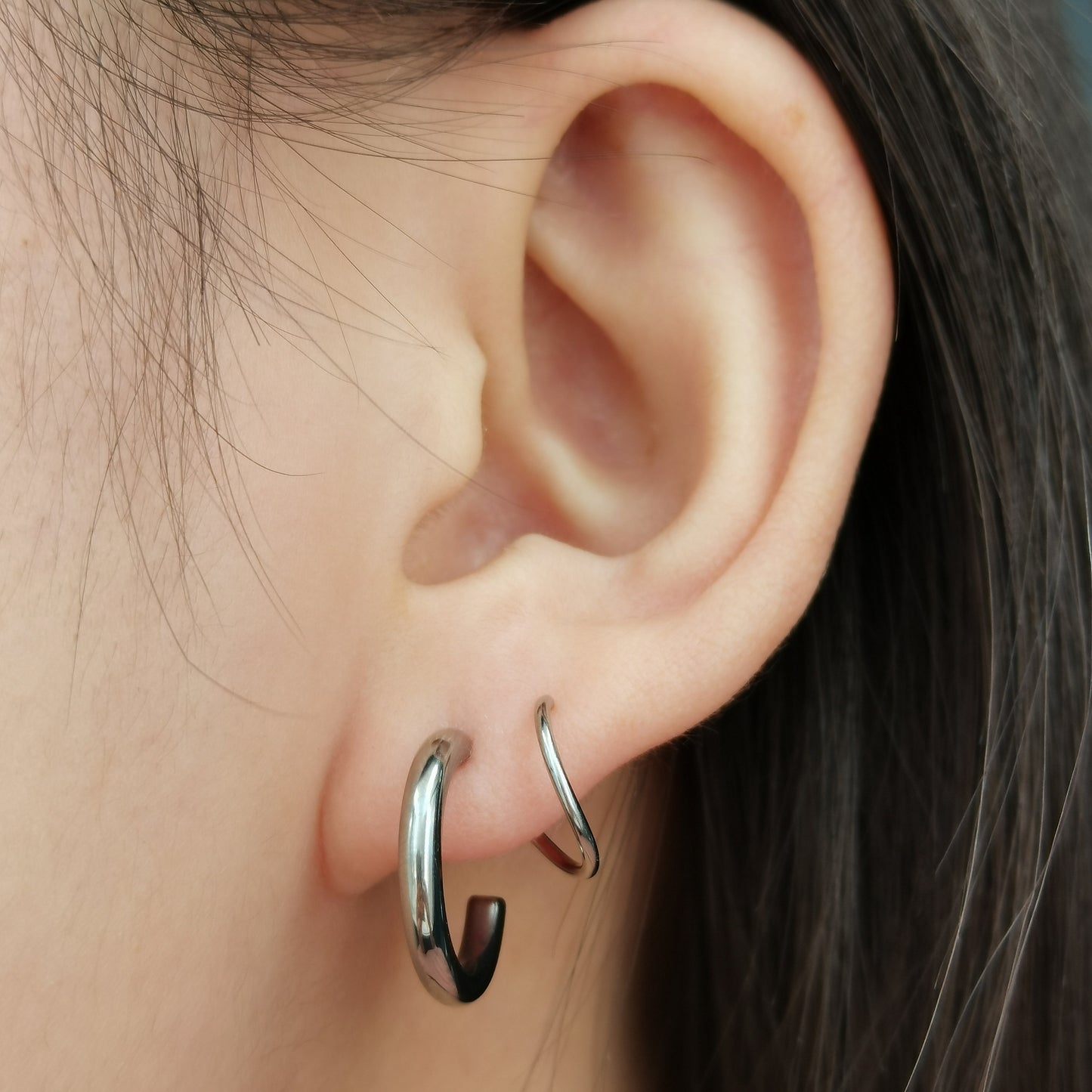 Faux Double Hoop Earrings, Single Pierced Double Hoops