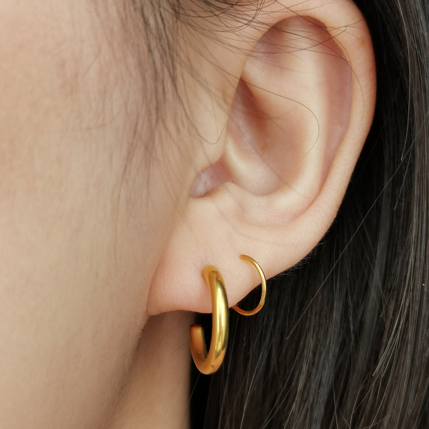 Faux Double Hoop Earrings, Single Pierced Double Hoops