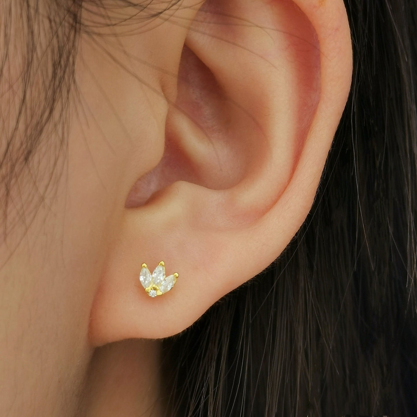 Tiny Marquise Zirconia Lotus Stud Earrings