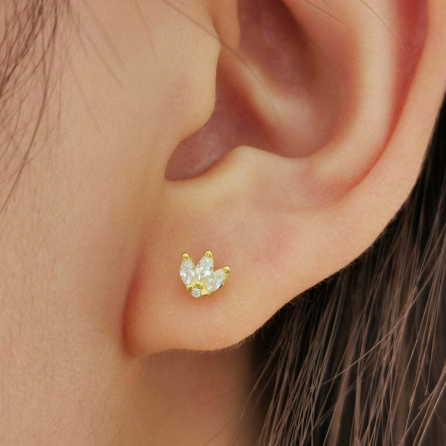 Tiny Marquise Zirconia Lotus Stud Earrings