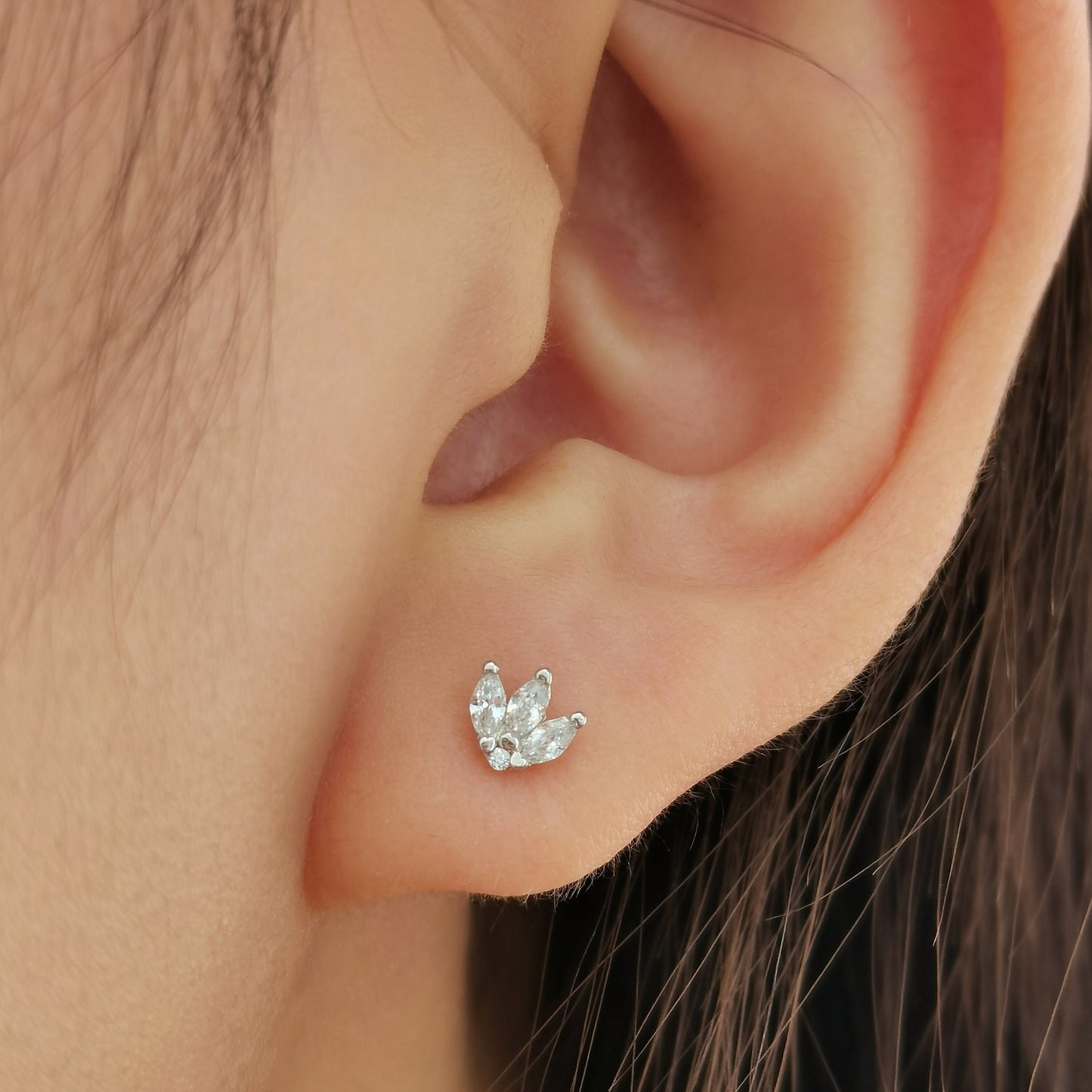 Tiny Marquise Zirconia Lotus Stud Earrings