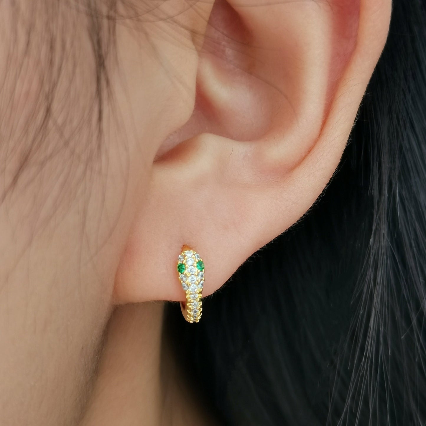 6mm 10mm CZ Snake Hoop Earrings, Emerald Serpent Jewelry