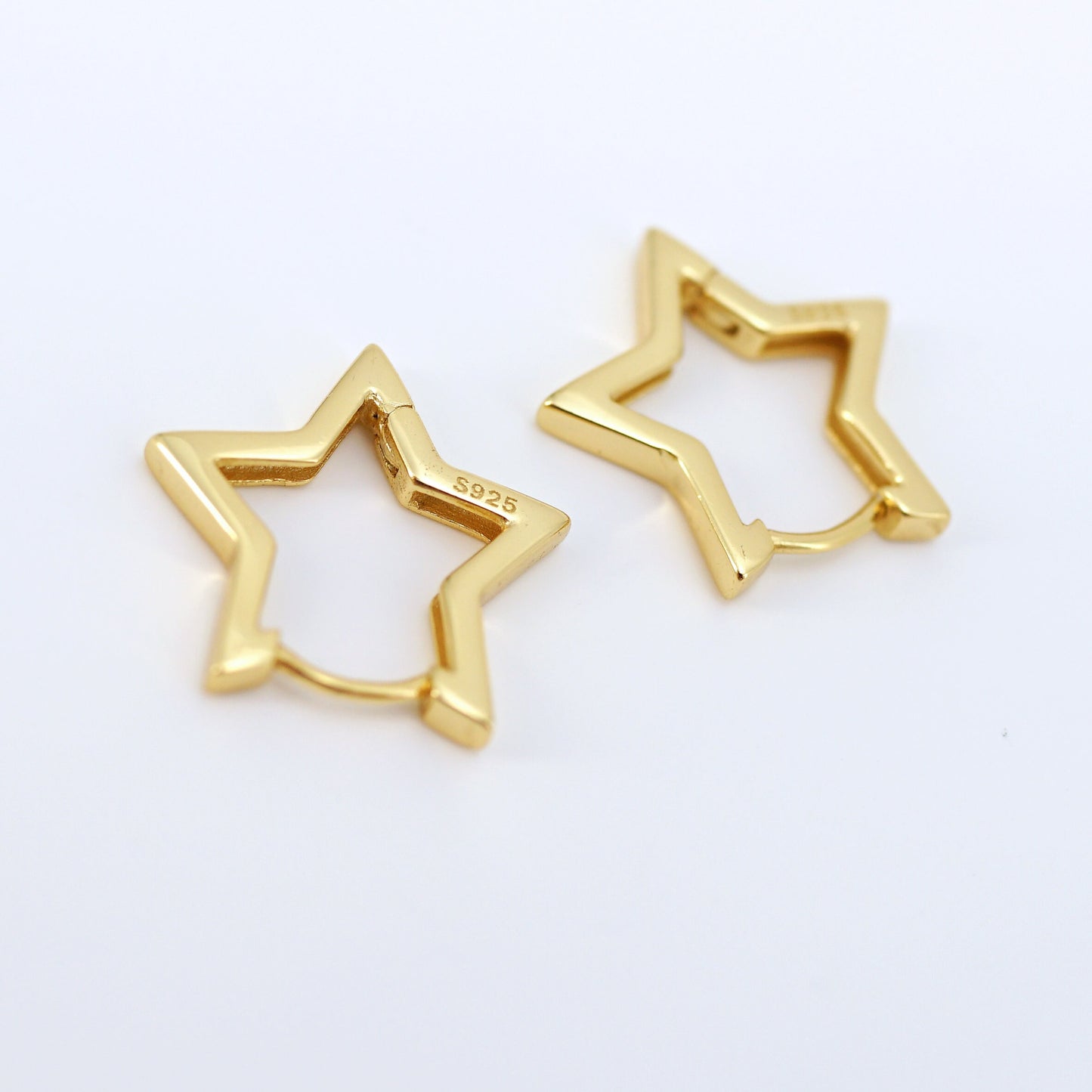 Minimalist Star Hoop Earrings, Sterling Silver Hoops