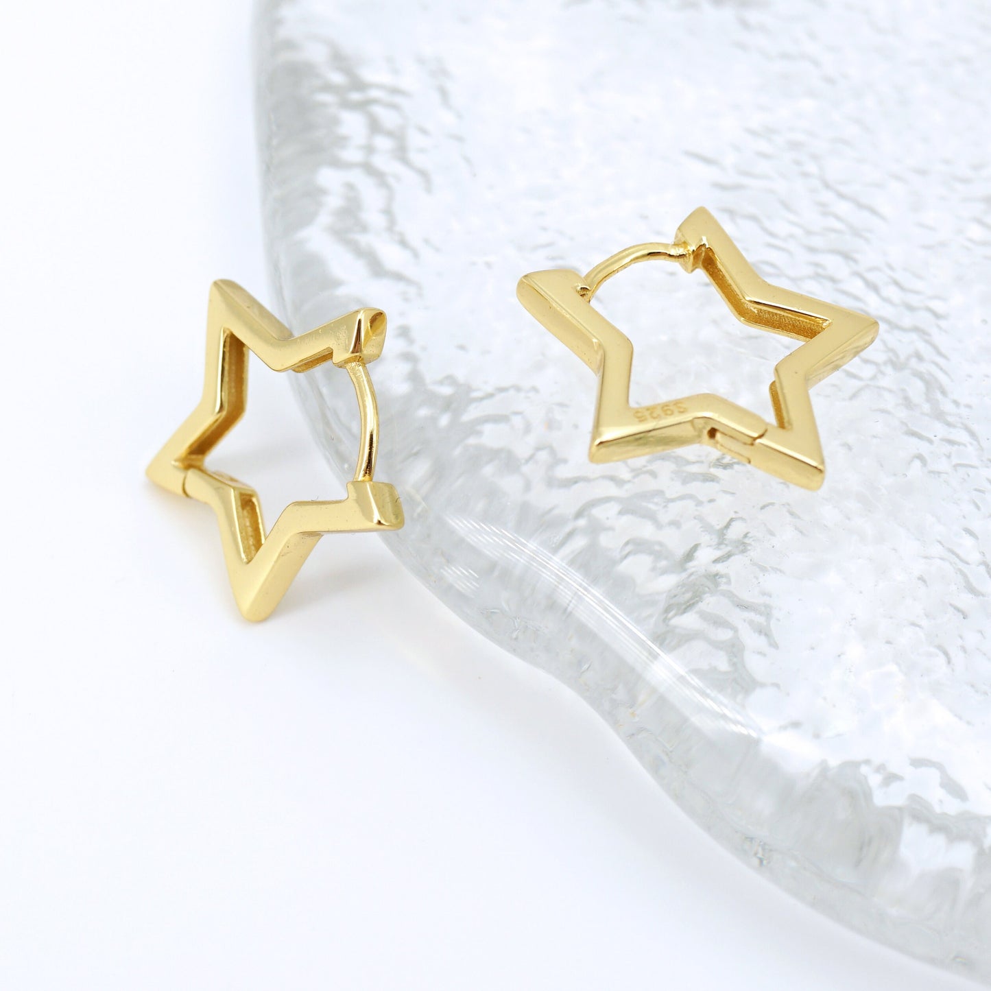 Minimalist Star Hoop Earrings, Sterling Silver Hoops