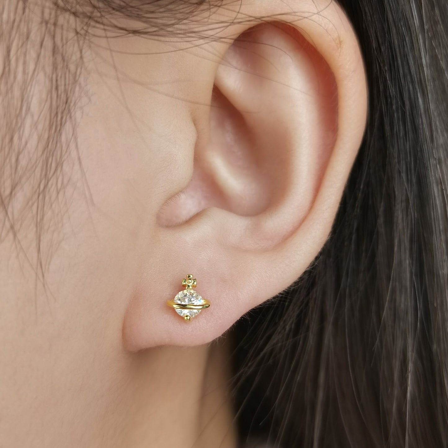 Sterling Silver CZ Planet Stud Earrings