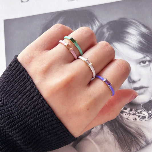 Colored Baguette Zirconia Enamel Ring