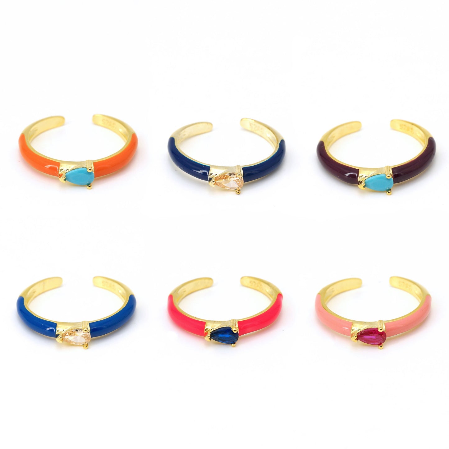 Open Colorful Enamel Ring, Blue/Hot Pink/Orang/Brown