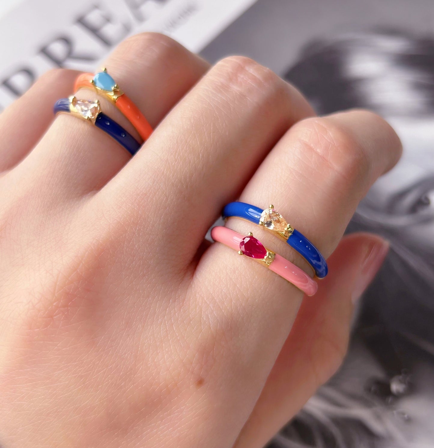 Open Colorful Enamel Ring, Blue/Hot Pink/Orang/Brown