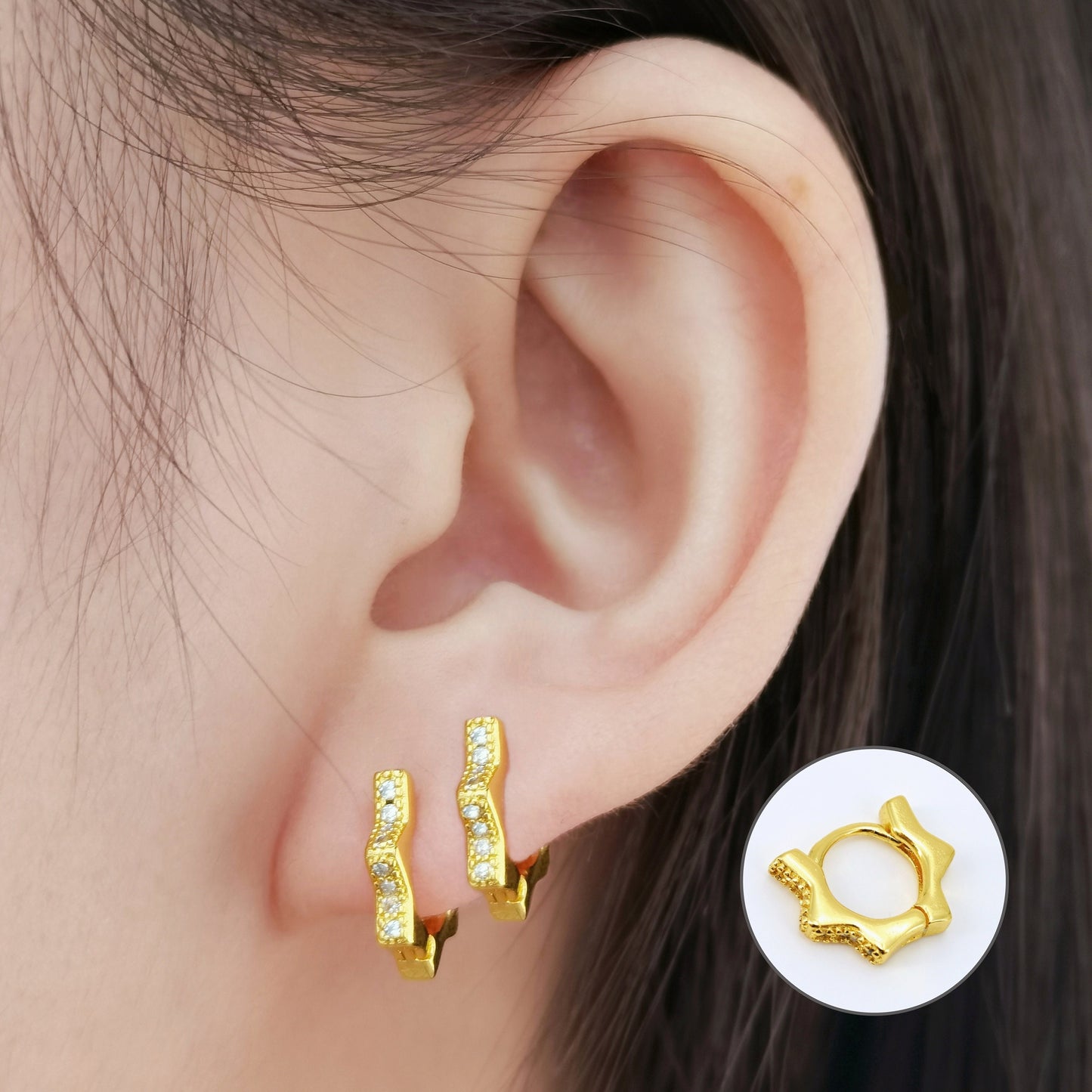 CZ Paved Star Huggie Hoops, Minimalist Earrings