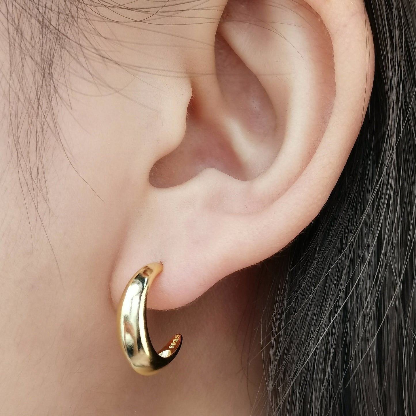 Simple C-shaped Hoop Earrings, Minimalist Hoops